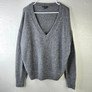 James Perse Sweater L Gray Cashmere V Neck Relaxed Fit Quiet Luxury Pullover Top